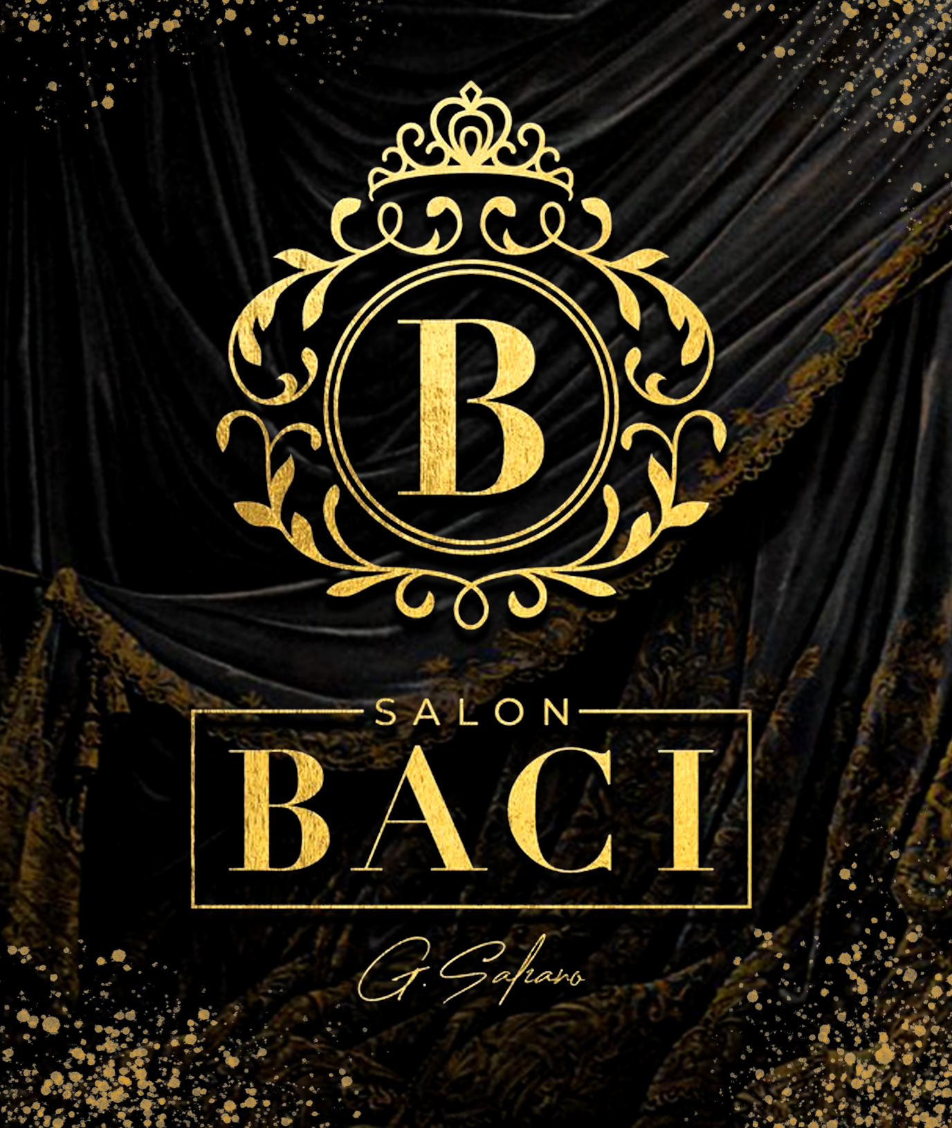 Salon Baci Logo Style square with Black background and Gold signature